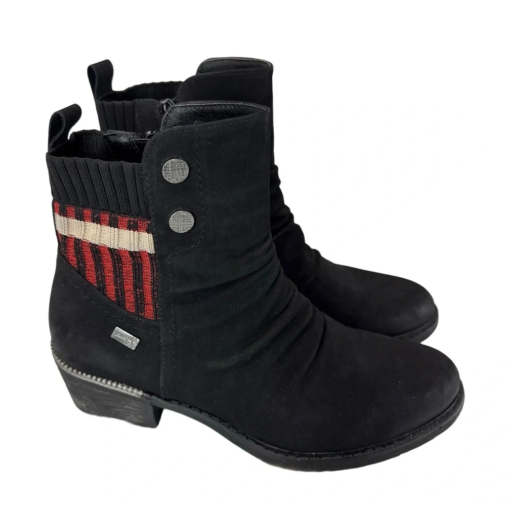 Remonte R1172 Womens 8 EU 39 Black Red White Ankle Boots Knit Back Zip - Picture 7 of 8